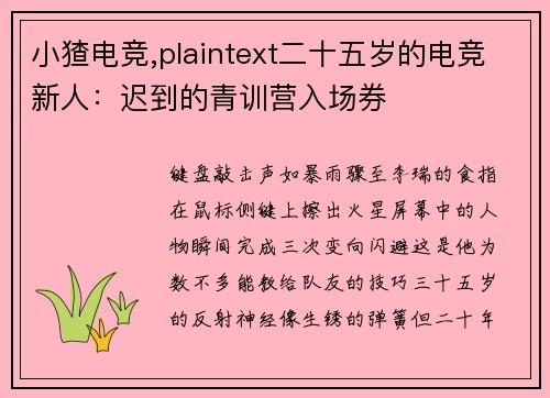 小猹电竞,plaintext二十五岁的电竞新人：迟到的青训营入场券